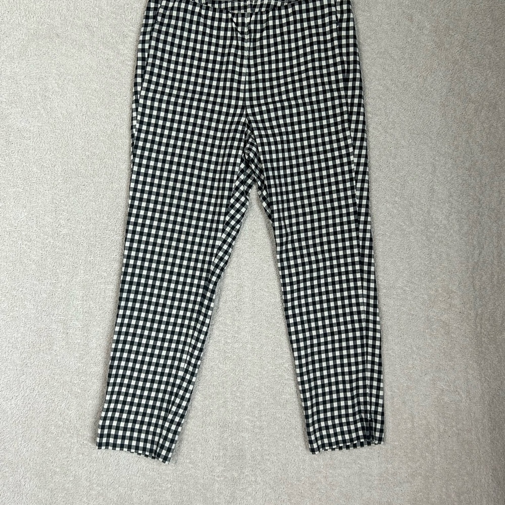 J Jill Stretch Pull On Pants Women 14 Black White Gingham Check Cotton Blend